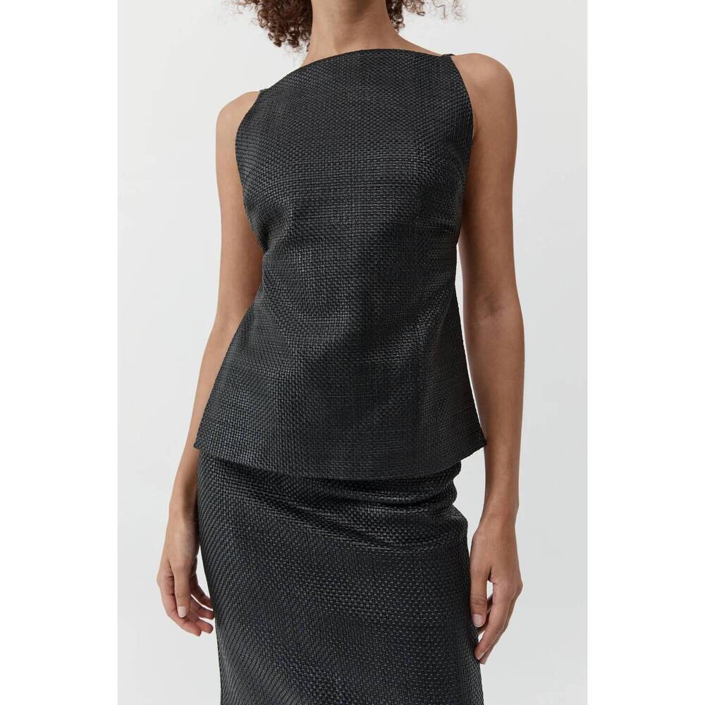 NEW ST. AGNI woven leather square neck top in black